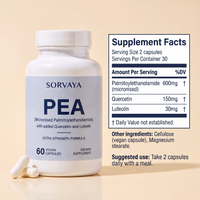Sorvaya PEA supplement facts panel and suggested use