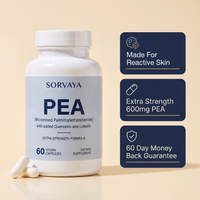 Sorvaya PEA 600mg bottle, made for reactive skin, extra strength, 60 day money back guarantee