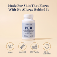 Made for skin that flares with no allergy behind it. Vegan, non-GMO, GMP facility, 60 day guarantee
